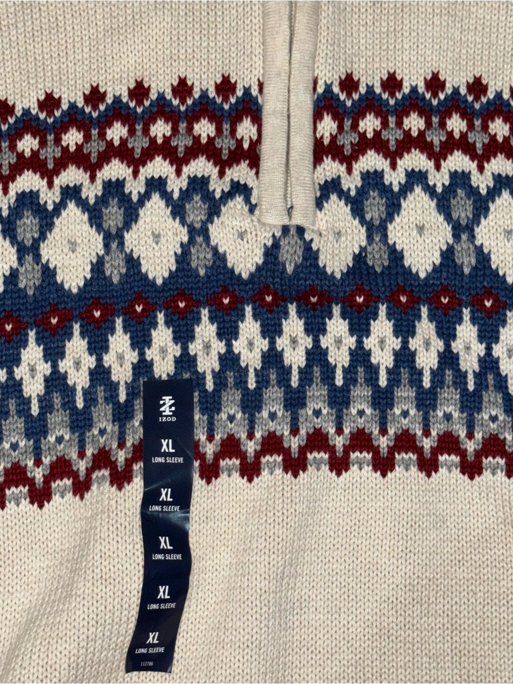 Izod Cream Fair Isle Quarter-Zip Sweater with Navy & Burgundy Pattern - Picture 7 of 16